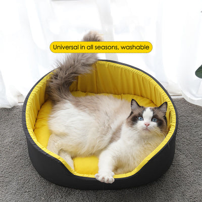 Universal washable winter pet kennel for dogs and cats, available in black and green, offering warmth and comfort for deep sleep, suitable for all seasons